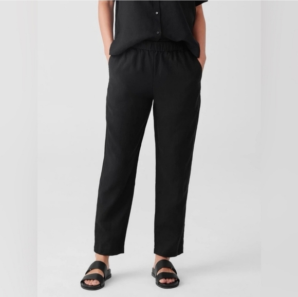 Eileen Fisher 100% Organic Linen Black Pants Size S/P - Picture 2 of 5